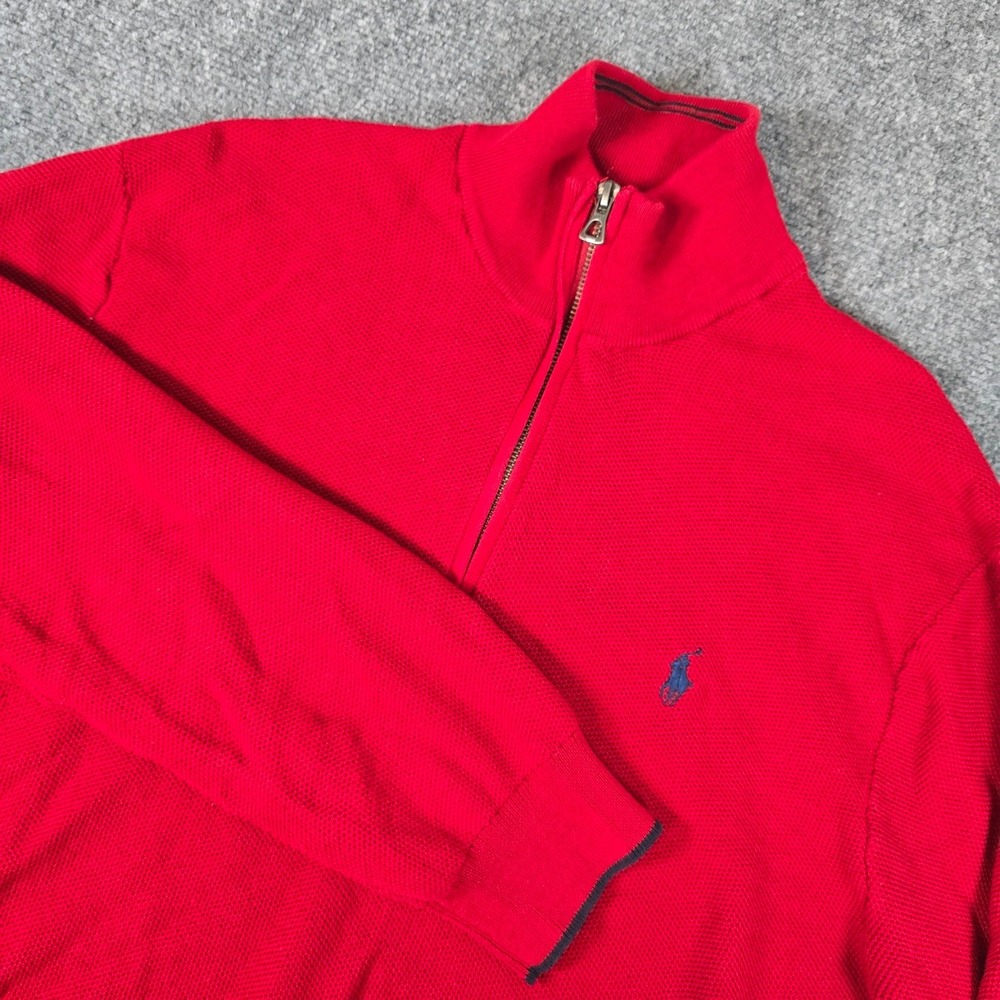 Ralph Lauren Polo Men's Red Pima Cotton 1/4 Zip Sweater Size XL‎